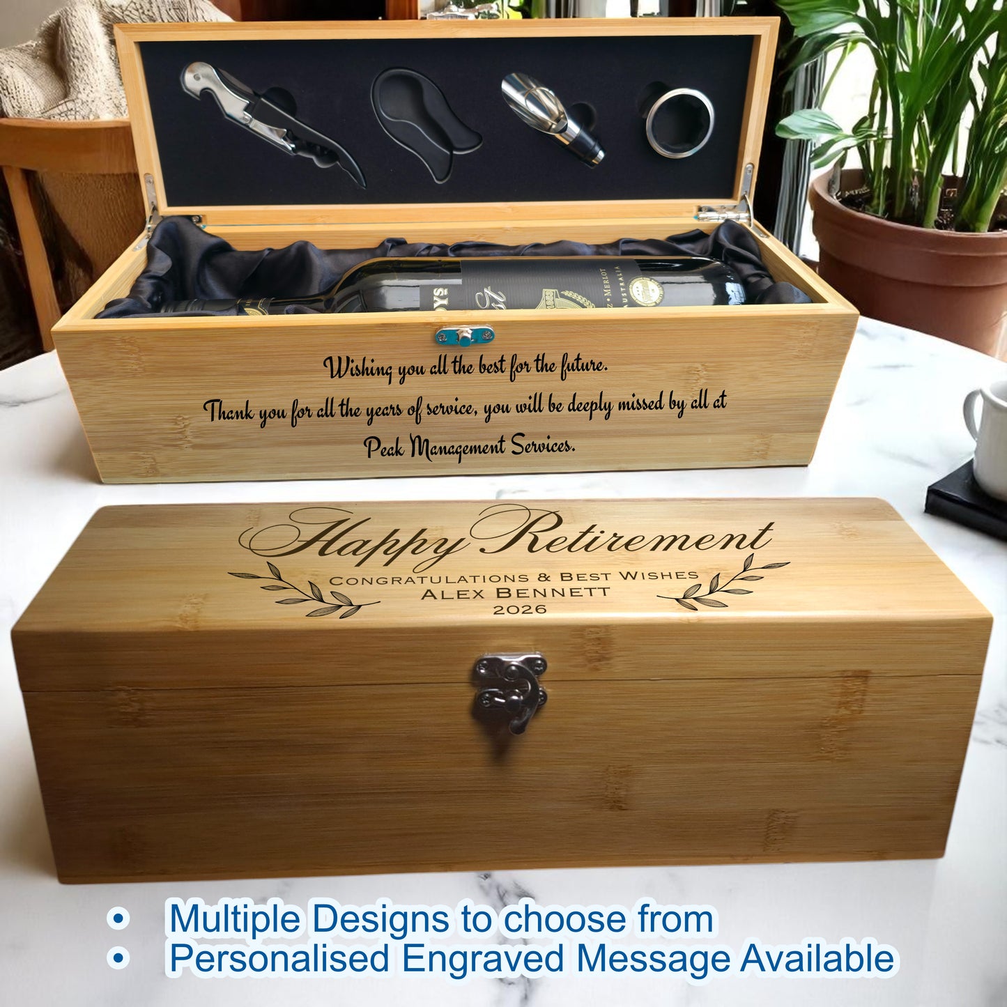 Personalised Wooden Wine Box Gift Set – Boss Colleague Retirement Present Unique Leaving Gift