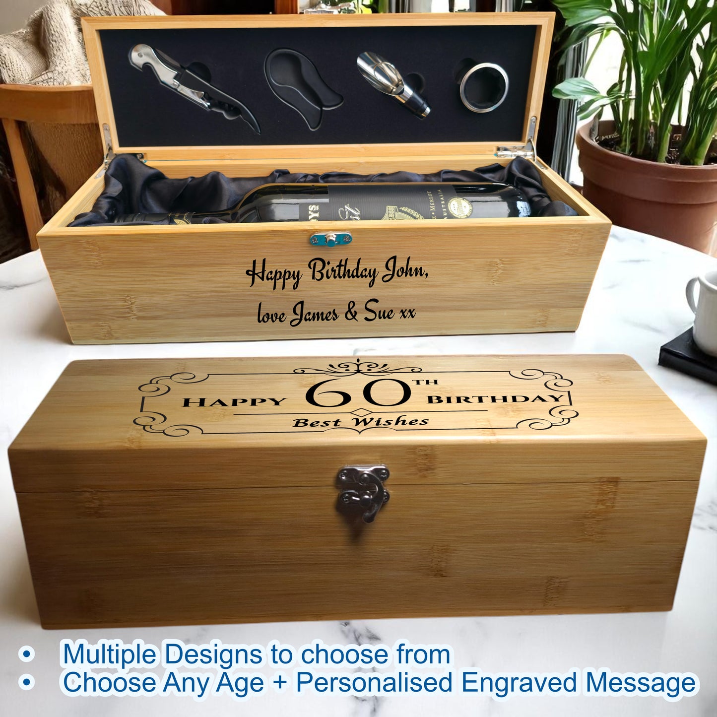 Personalised Wooden Wine Box Gift Set – Milestone Keepsake Birthday Present