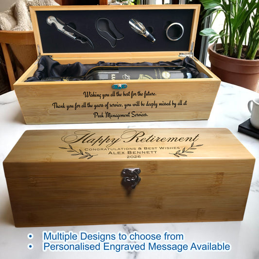 Personalised Wooden Wine Box Gift Set – Boss Colleague Retirement Present Unique Leaving Gift