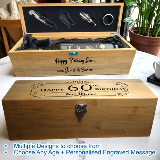 Personalised Wooden Wine Box Gift Set – Milestone Keepsake Birthday Present