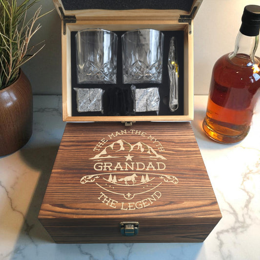 Personalised Wooden Single Glass Whiskey Box Gift Set -  Birthday, Christmas, Fathers Day Gift