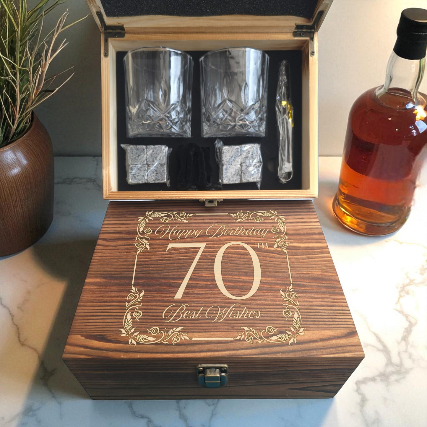 Personalised Wooden Double Glass Whiskey Box Gift Set -  Milestone Birthday Gift