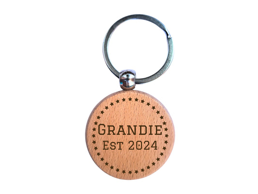 Grandie Personalised Star Year Engraved Wooden Keyring