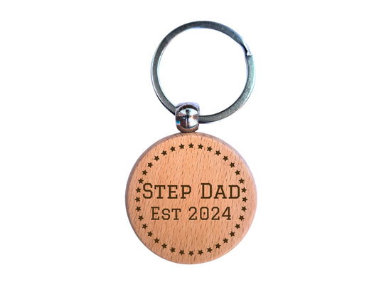 Step Dad Personalised Star Year Engraved Wooden Keyring