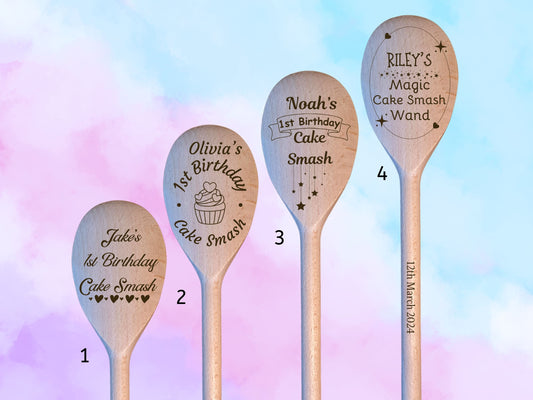 Personalised 1st Birthday Name/Date Cake Smash Wooden Spoon