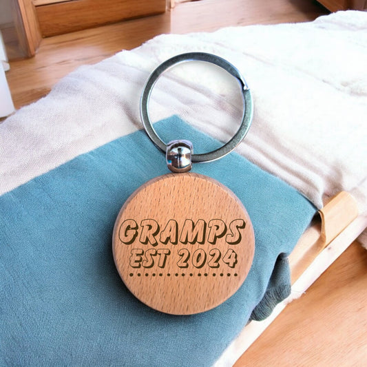 Gramps Personalised Year Wooden Engraved Round Keyring