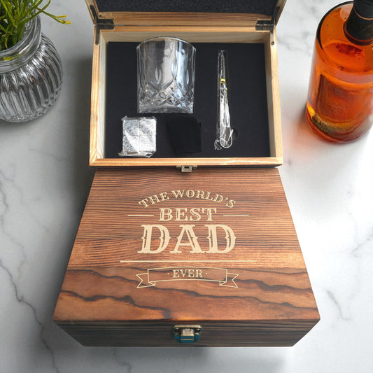 Personalised Wooden Single Glass Whiskey Box Gift Set -  Birthday, Christmas, Fathers Day Gift