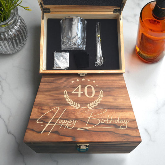Personalised Wooden Single Glass Whiskey Box Gift Set -  Milestone Birthday Gift