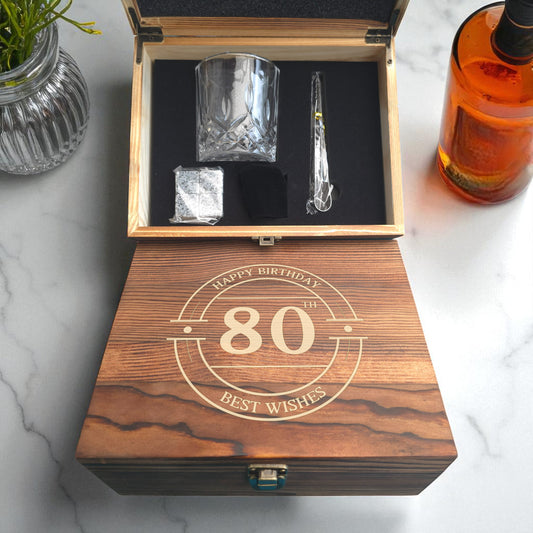 Personalised Wooden Single Glass Whiskey Box Gift Set -  Milestone Birthday Gift