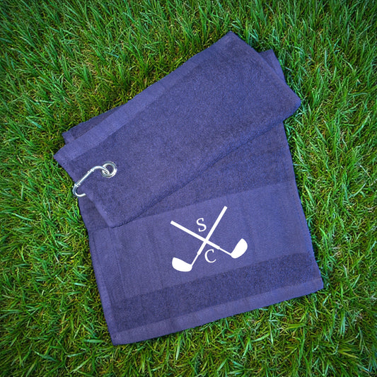 Personalised Initials Golf Towel – Crossed Clubs Design