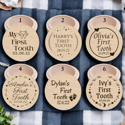 Personalised Wooden Baby First Tooth Box