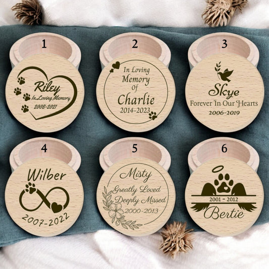 Personalised Wooden Pet Memorial Memory Fur Ashes Box