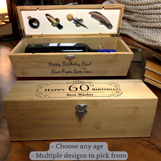 Personalised Wooden Wine Box Gift Set – Milestone Keepsake Birthday Present